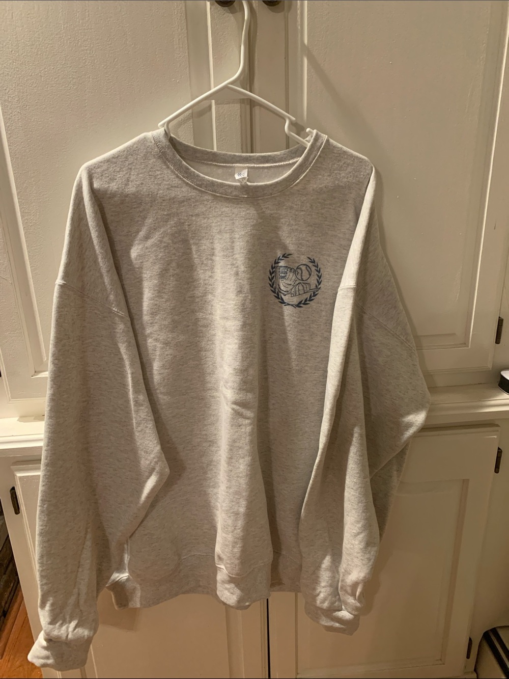 Baseball Jerzees Heather Gray Crewneck Sweatshirt with Navy Crest